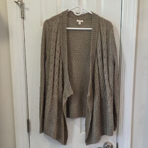 Sonoma Open-Front Cable & Eyelet Cardigan - Taupe
